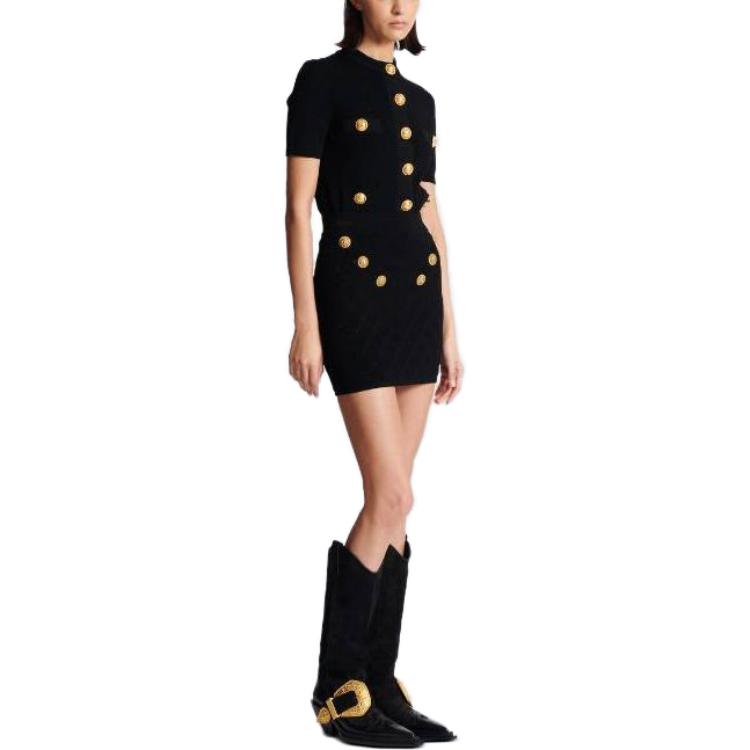 Purchase (W) 巴尔曼6纽扣针织裙 黑色休闲修身短裙 CF1LB004-KF53-0PA