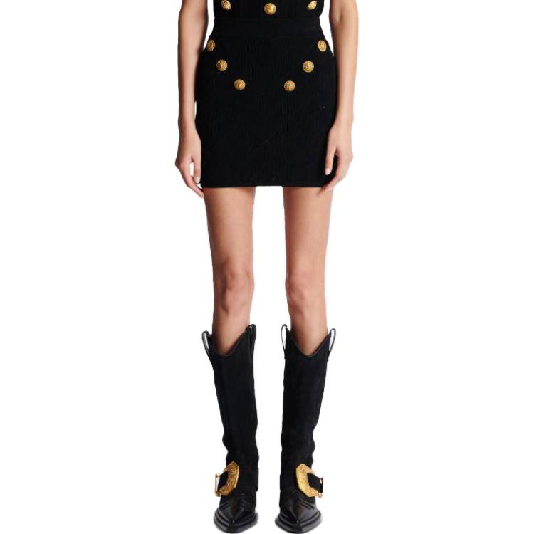 Details for (W) 巴尔曼6纽扣针织裙 黑色休闲修身短裙 CF1LB004-KF53-0PA