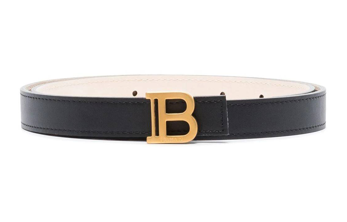 (Women) BALMAIN  B-Belt 2cm Leather Belt with Gold Buckle Black XN1WJ000LVTL-0PA