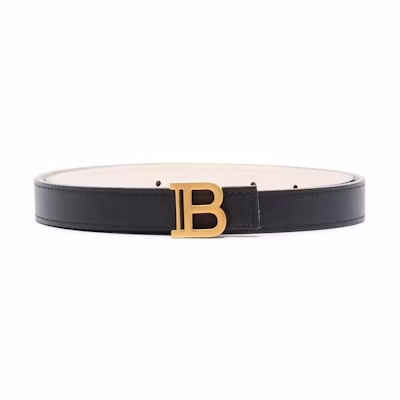(Women) BALMAIN B-Belt 2cm Leather Belt with Gold Buckle Black XN1WJ000LVTL-0PA
