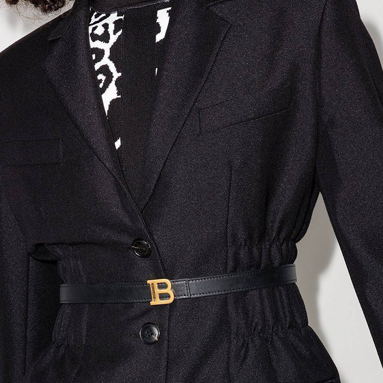 Lookbook (W) BALMAIN B-Belt 2厘米金色扣头黑色皮带 XN1WJ000LVTL-0PA