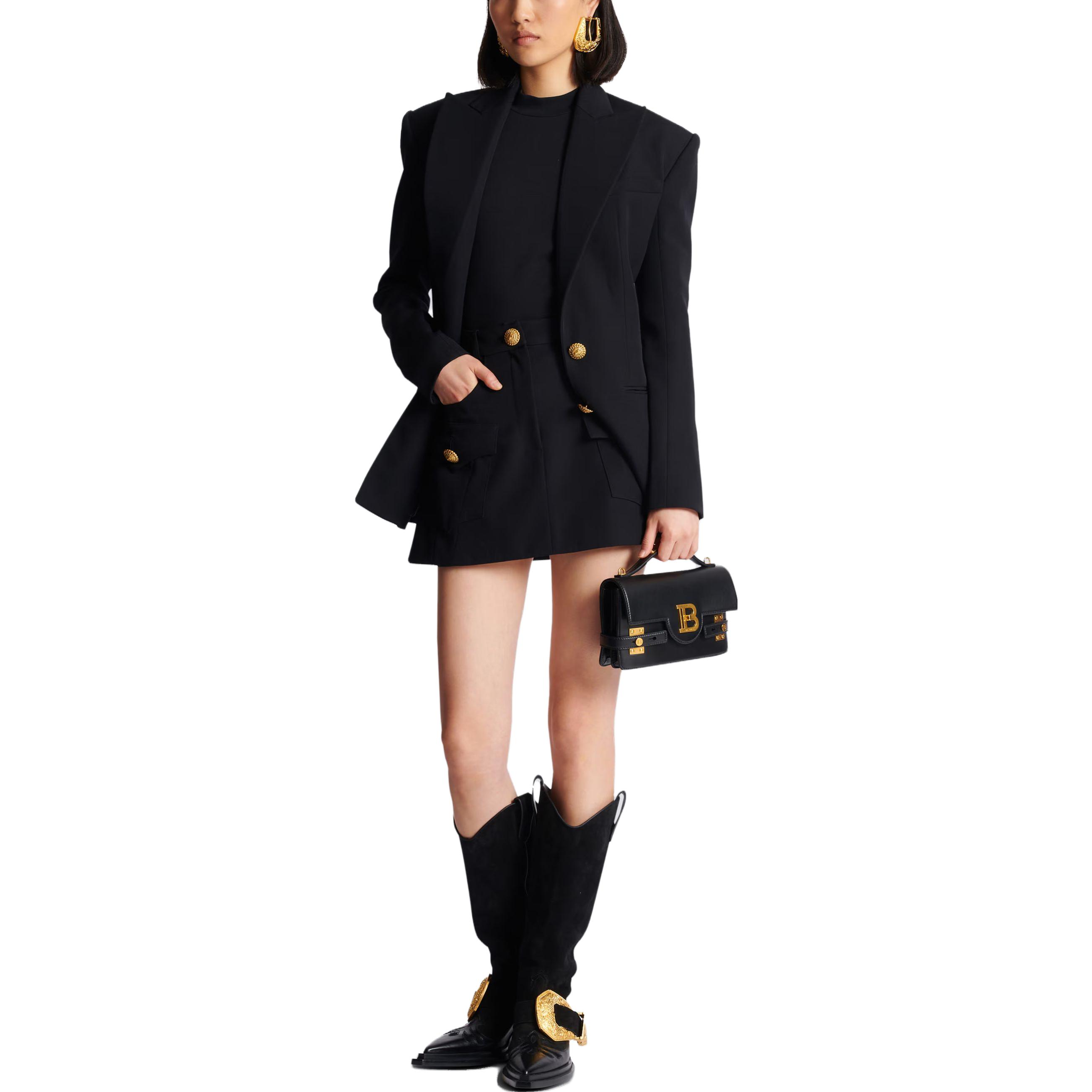 Lookbook (W) 巴尔曼 黑色A字西部迷你裙配金色纽扣装饰 CF1LA359-WC09-0PA