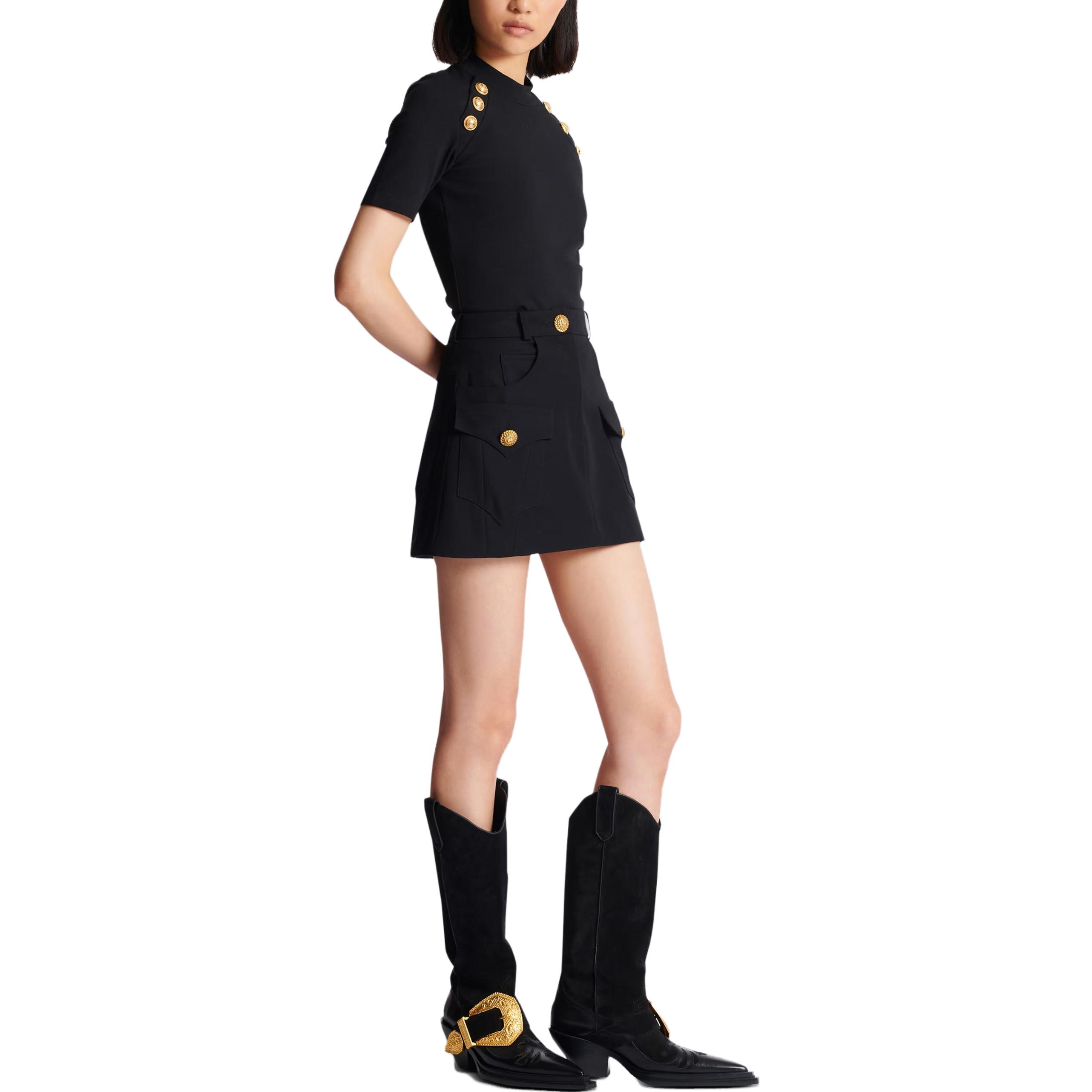 Purchase (W) 巴尔曼 黑色A字西部迷你裙配金色纽扣装饰 CF1LA359-WC09-0PA