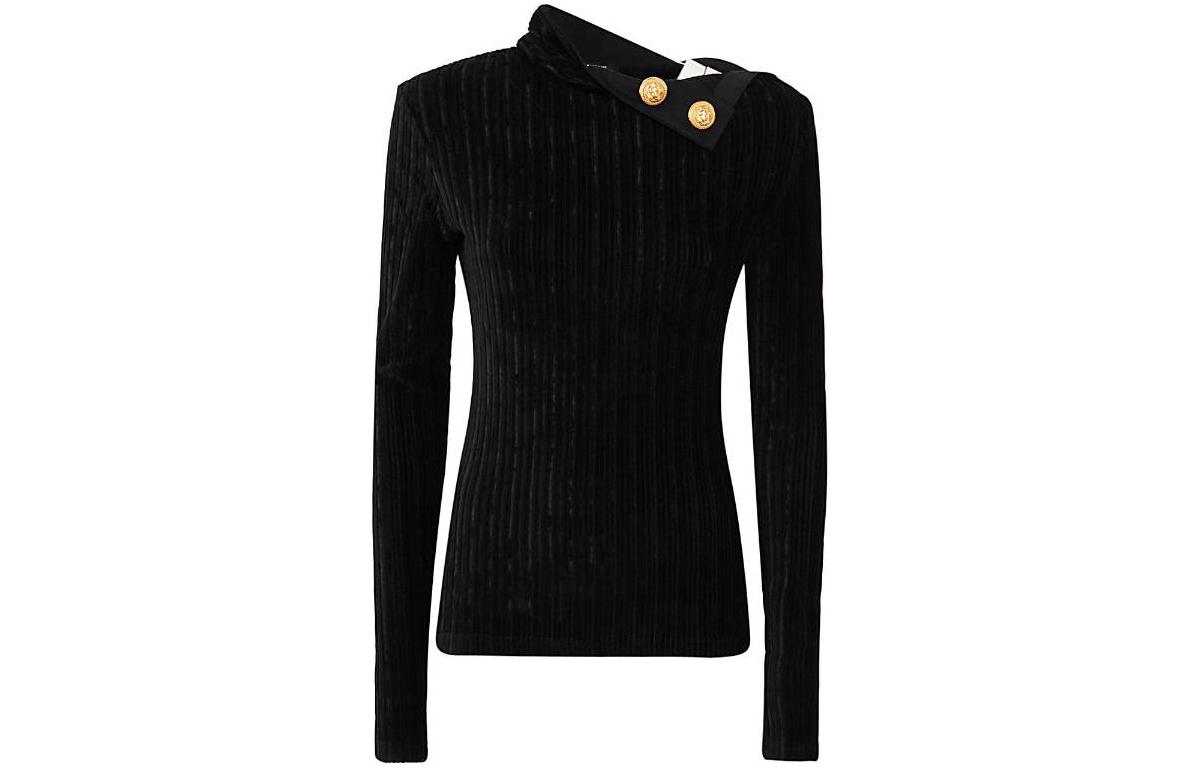 (Women) BALMAIN  Black Button-Embellished Long Sleeve Sweater FW22 YF1AR255JD310PA