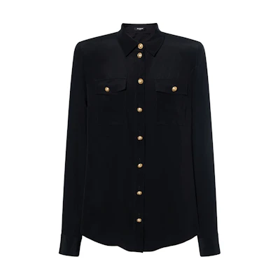 (Women) BALMAIN Black Button Long Sleeve Loose Shirt CF1HS050-SD42-0PA