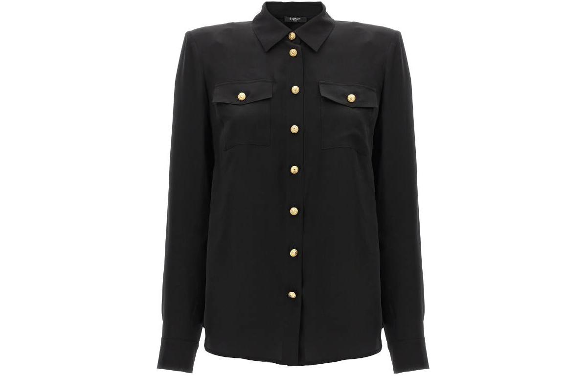 Order (W) 巴尔曼 黑色纽扣长袖宽松衬衫 CF1HS050-SD42-0PA
