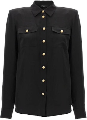 (Women) BALMAIN Black Button Long Sleeve Loose Shirt CF1HS050-SD42-0PA Order (Women) BALMAIN Black Button Long Sleeve Loose Shirt CF1HS050-SD42-0PA