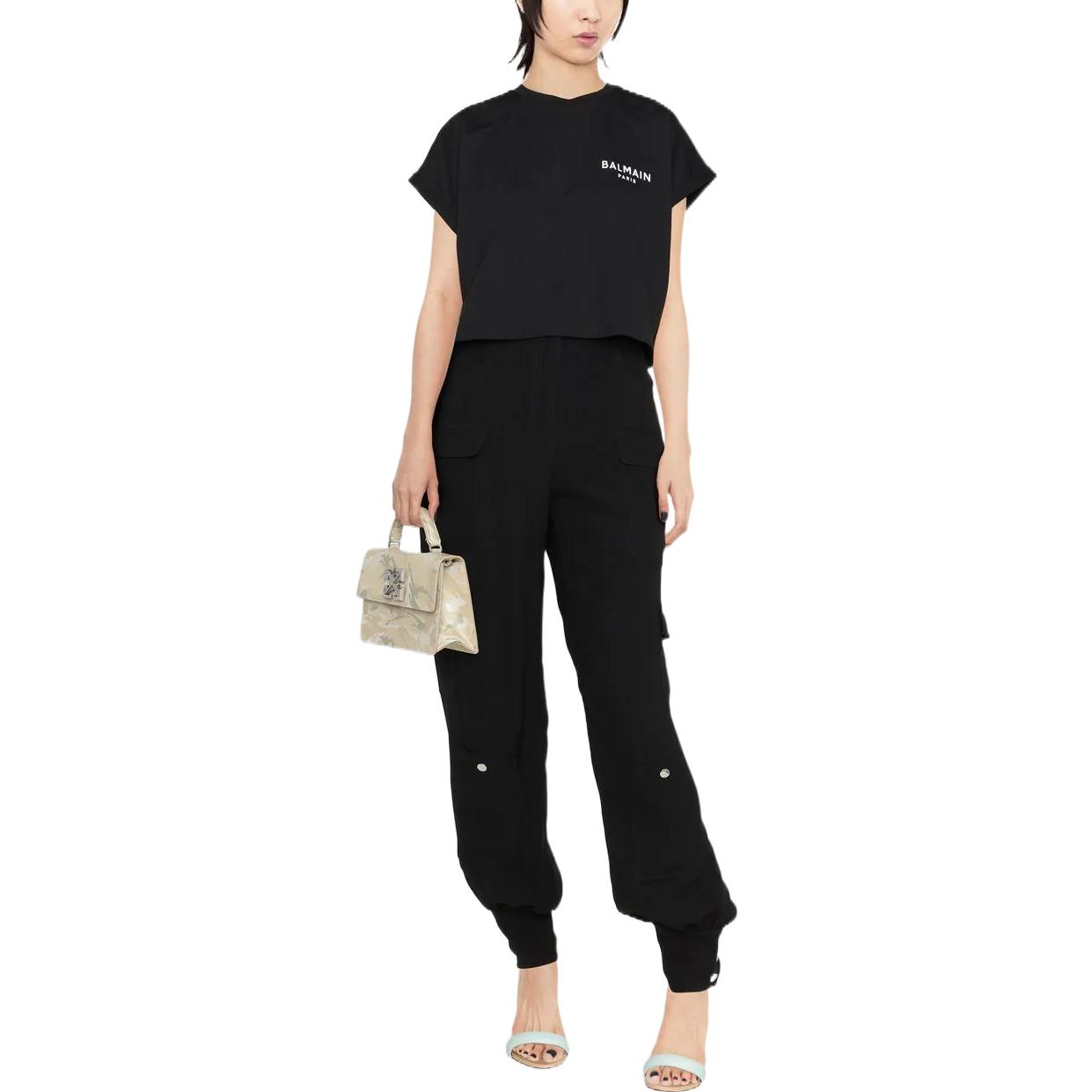 Lookbook (W) 巴尔曼 黑色短款T恤带立体徽标设计. YF1EE005BB01-EAB