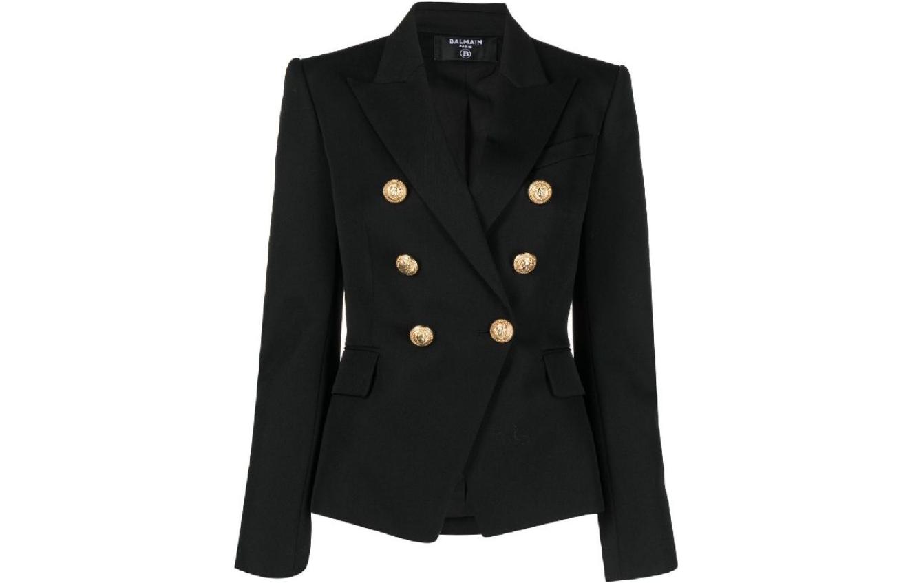 (Women) Balmain  Black Double-Breasted Long Sleeve Blazer. BF1SG008-WB08-0PA