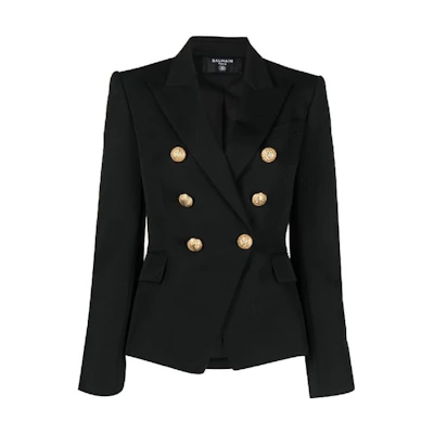 (Women) Balmain Black Double-Breasted Long Sleeve Blazer. BF1SG008-WB08-0PA