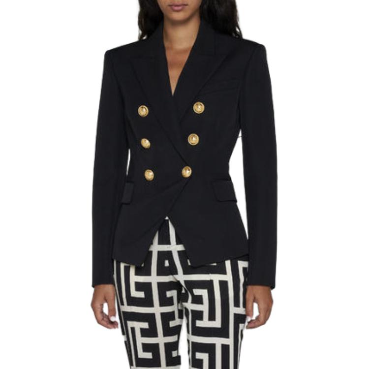 Lookbook (W) 巴尔曼黑色双排扣长袖外套 BF1SG008WC09-0PA