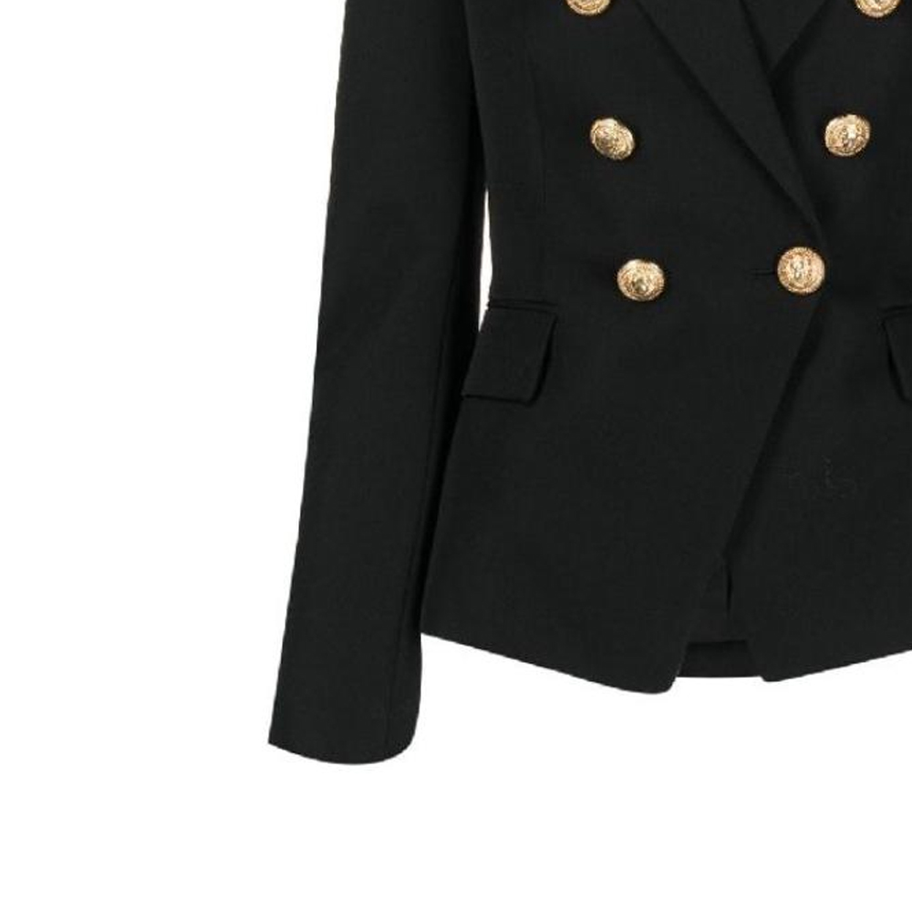 Sizing (W) 巴尔曼黑色双排扣长袖西装外套. BF1SG008-WB08-0PA