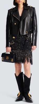 (W) 巴尔曼 黑色流苏亮片粗花呢迷你半身裙 休闲短裙 CF1LB049-KF46-EAD Lookbook (W) 巴尔曼 黑色流苏亮片粗花呢迷你半身裙 休闲短裙 CF1LB049-KF46-EAD