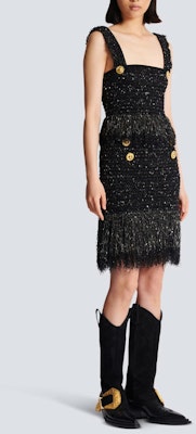 (W) 巴尔曼 黑色流苏亮片粗花呢迷你半身裙 休闲短裙 CF1LB049-KF46-EAD Shop (W) 巴尔曼 黑色流苏亮片粗花呢迷你半身裙 休闲短裙 CF1LB049-KF46-EAD