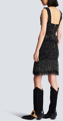 (W) 巴尔曼 黑色流苏亮片粗花呢迷你半身裙 休闲短裙 CF1LB049-KF46-EAD Purchase (W) 巴尔曼 黑色流苏亮片粗花呢迷你半身裙 休闲短裙 CF1LB049-KF46-EAD