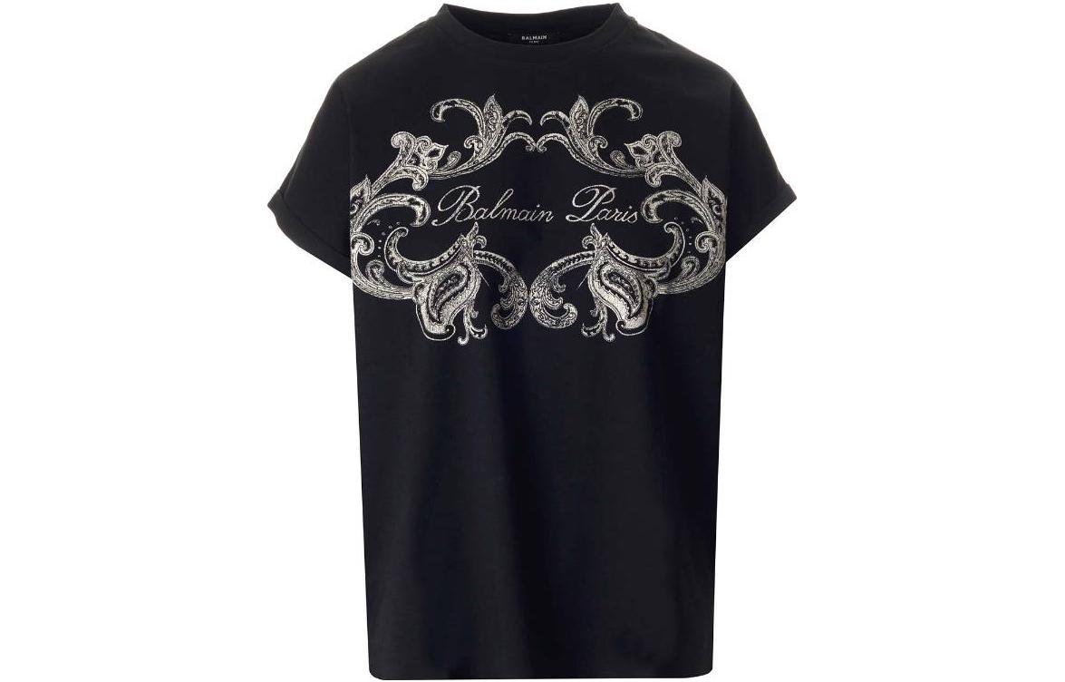(Women) BALMAIN  Black Graphic Print Short Sleeve T-Shirt. CF1EF010-GD30-EDK