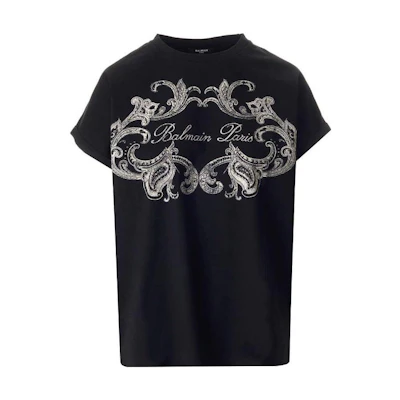 (Women) BALMAIN Black Graphic Print Short Sleeve T-Shirt. CF1EF010-GD30-EDK