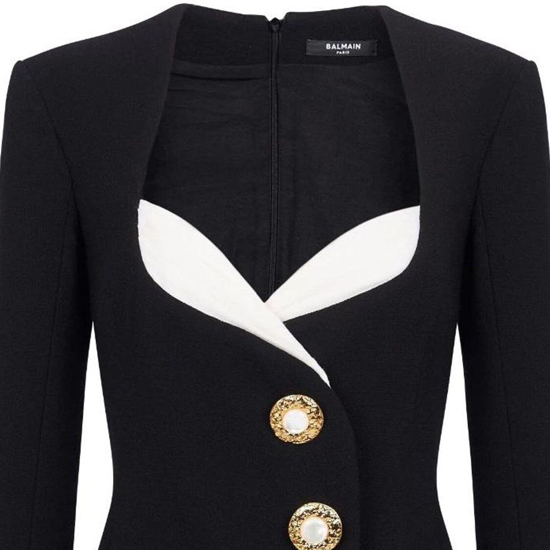 Sizing (W) 巴尔曼 黑色长袖对比纽扣拉链细节连衣裙. BF0R9073-WB86-EAB