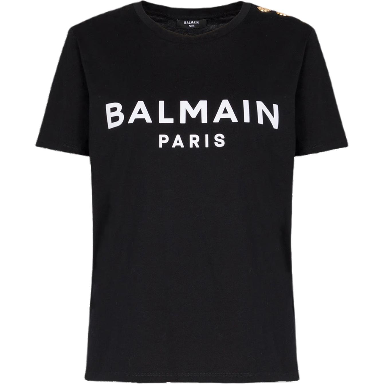 (Women) BALMAIN  Black Loose Fit Letter Logo Print Crew Neck T-Shirt. BF1EF005BB02EAB