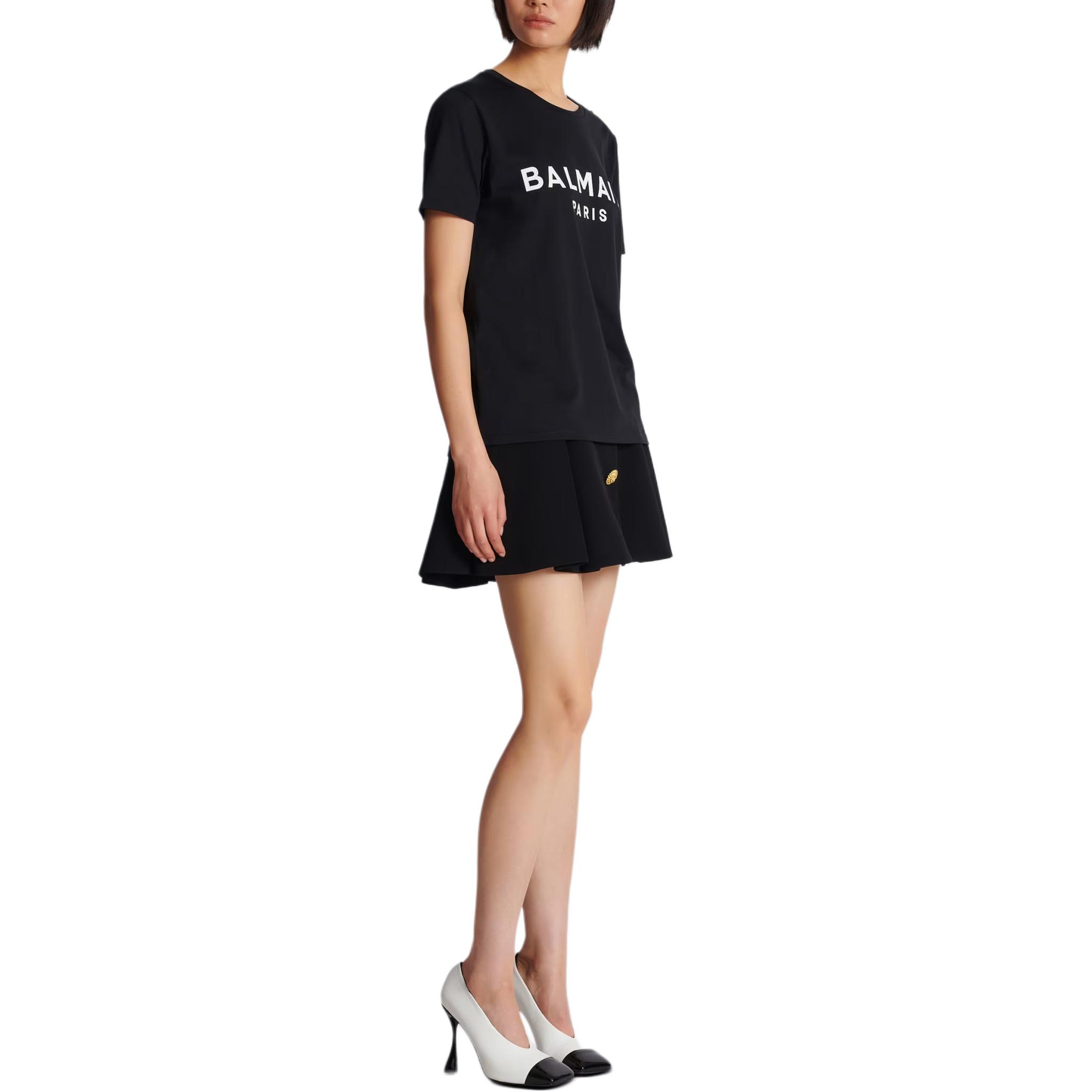 Purchase (Women) BALMAIN  Black Loose Fit Letter Logo Print Crew Neck T-Shirt. BF1EF005BB02EAB