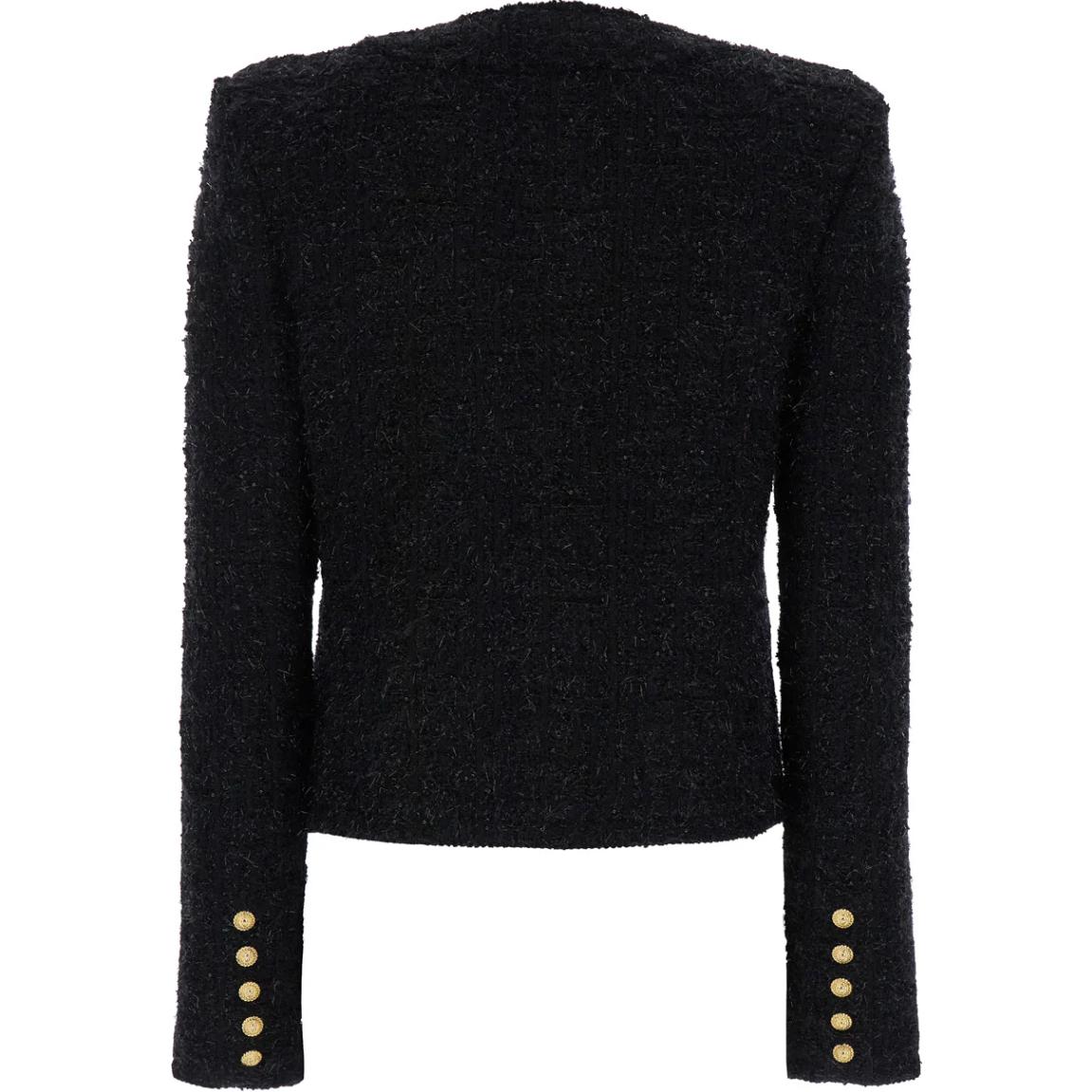 Lookbook (Women) BALMAIN  Black Metallic Button Round-Neck Long Sleeve Jacket DF1SK249-KG43-0PA
