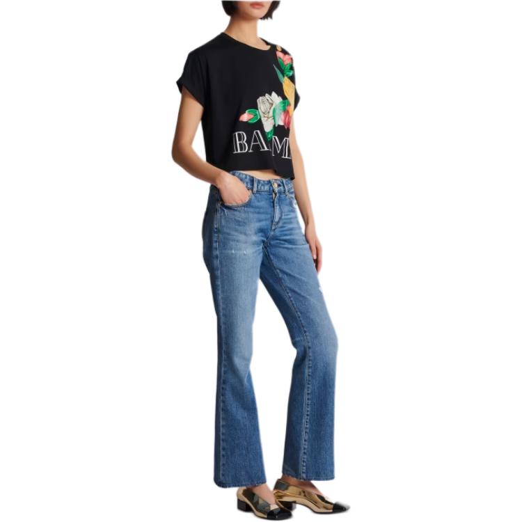 Shop (W) 발망 블랙 로즈 프린트 반팔 티셔츠. CF0EE095GD50EAH