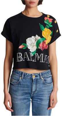 (W) 발망 블랙 로즈 프린트 반팔 티셔츠. CF0EE095GD50EAH Details for (W) 발망 블랙 로즈 프린트 반팔 티셔츠. CF0EE095GD50EAH