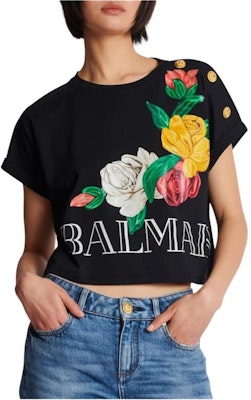 (W) 발망 블랙 로즈 프린트 반팔 티셔츠. CF0EE095GD50EAH Sizing (W) 발망 블랙 로즈 프린트 반팔 티셔츠. CF0EE095GD50EAH