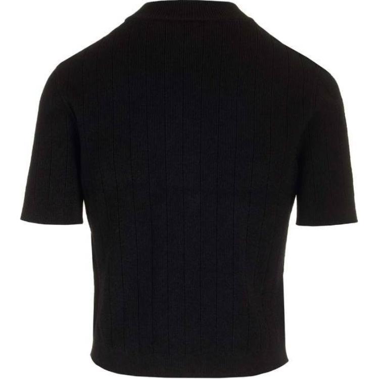 (Women) BALMAIN  Black Short-Sleeve Knit Top with Single-Button Detail. DF1KL023-KB07-0PA 圖 3