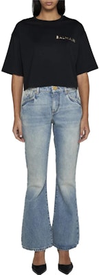 (W) 발망 블랙 레터 프린트 크롭 반팔 티셔츠. CF1EE020-BC61-EAD Lookbook (W) 발망 블랙 레터 프린트 크롭 반팔 티셔츠. CF1EE020-BC61-EAD