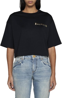 (W) 발망 블랙 레터 프린트 크롭 반팔 티셔츠. CF1EE020-BC61-EAD Shop (W) 발망 블랙 레터 프린트 크롭 반팔 티셔츠. CF1EE020-BC61-EAD