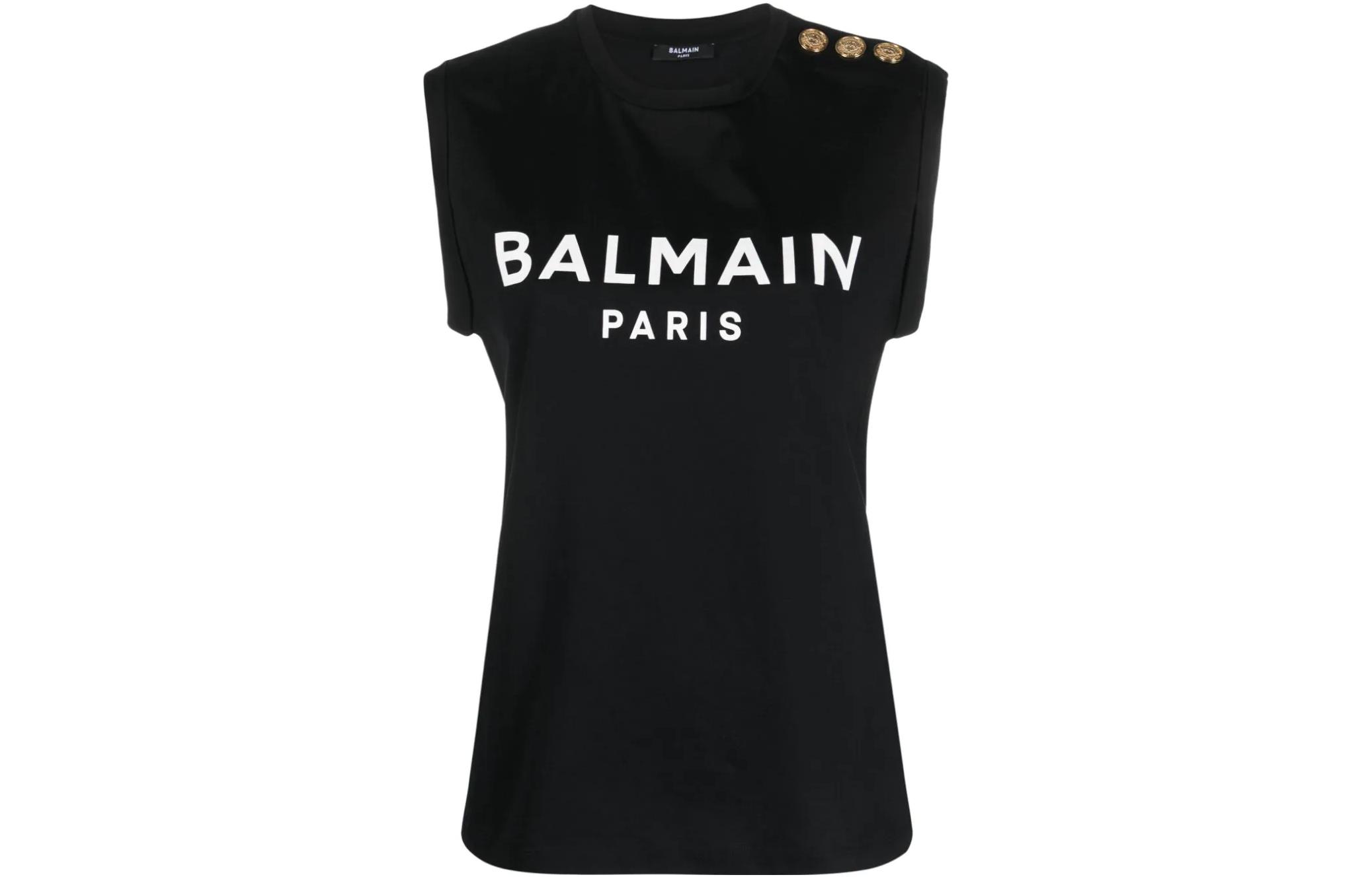 Order (W) BALMAIN 黑色無袖T恤帶標誌印花設計 CF1ED001-BB02-EAB