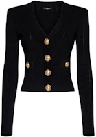 (Women) BALMAIN Black Solid V-Neck Long Sleeve Cardigan Sweater CF1KL007-KB07-0PA (Women) BALMAIN Black Solid V-Neck Long Sleeve Cardigan Sweater CF1KL007-KB07-0PA