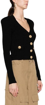 (W) BALMAIN Hitam Kardiigan Leher-V Lengan Panjang Sweater CF1KL007-KB07-0PA Purchase (W) BALMAIN Hitam Kardiigan Leher-V Lengan Panjang Sweater CF1KL007-KB07-0PA