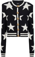 (Women) Balmain Black Star Stripe Jacquard Knit Cardigan Long Sleeve Sweater. CF1KL131-KF92-EER (Women) Balmain Black Star Stripe Jacquard Knit Cardigan Long Sleeve Sweater. CF1KL131-KF92-EER