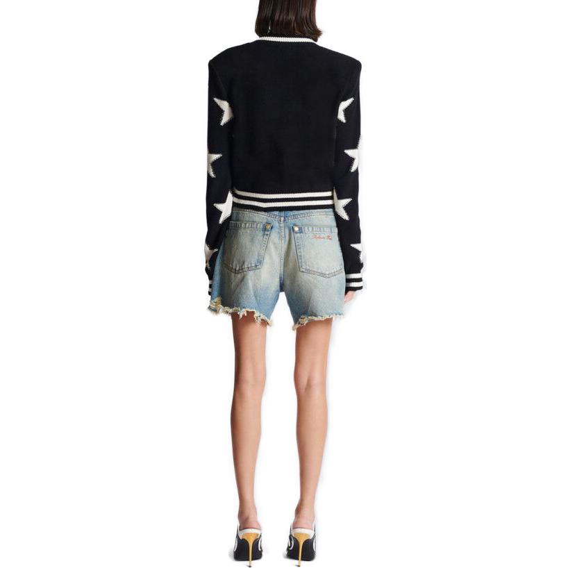 Shop (W) 巴尔曼 黑色星星条纹提花针织长袖开衫毛衣. CF1KL131-KF92-EER