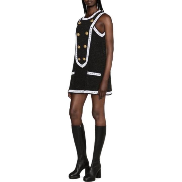 Purchase (W) 巴尔曼黑色条纹纽扣针织无袖迷你连衣裙. BF1R5595-KE74-EHQ