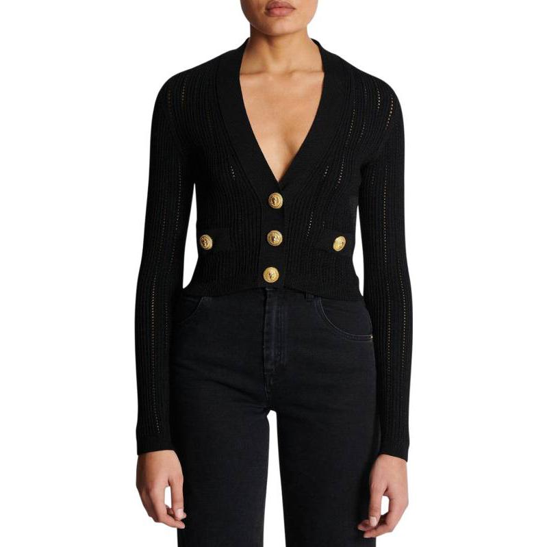 Lookbook (W) 巴尔曼黑色V领长袖针织开衫. BF1KL018KE180PA