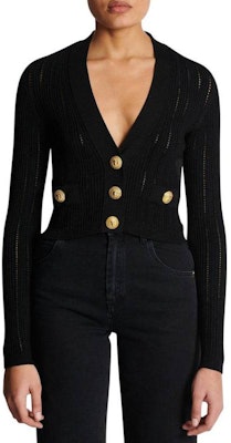 (W) 巴尔曼黑色V领长袖针织开衫. BF1KL018KE180PA Lookbook (W) 巴尔曼黑色V领长袖针织开衫. BF1KL018KE180PA