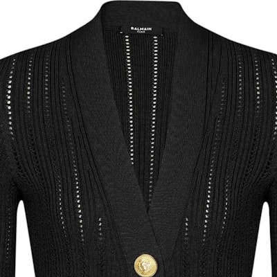 (W) 巴尔曼黑色V领长袖针织开衫. BF1KL018KE180PA Details for (W) 巴尔曼黑色V领长袖针织开衫. BF1KL018KE180PA