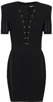 (W) BALMAIN 黑色V領短款羅紋針織連衣裙 CF1R6031-KF24-0PA Buy (W) BALMAIN 黑色V領短款羅紋針織連衣裙 CF1R6031-KF24-0PA