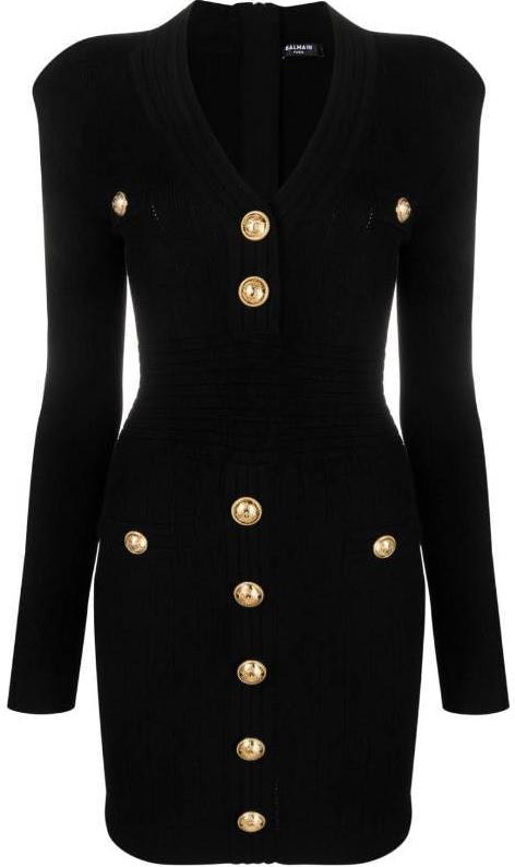 women-balmain-black-v-neck-slim-fit-long-sleeve-short-dress-df-1-r8059-kb-07-opa