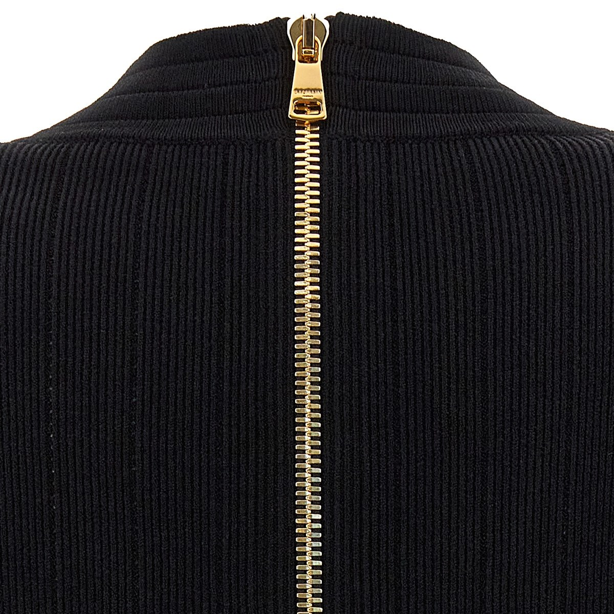 Sizing (Women) BALMAIN  Black V-Neck Slim Fit Long Sleeve Short Dress. DF1R8059-KB07-OPA