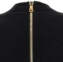 Sizing (Women) BALMAIN Black V-Neck Slim Fit Long Sleeve Short Dress. DF1R8059-KB07-OPA