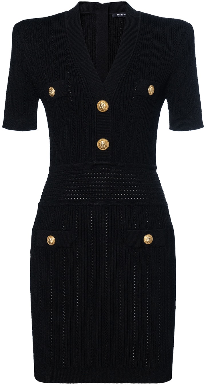 women-balmain-black-v-neck-slim-fit-short-sleeve-dress-cf-0-r6032-kf-24-0-pa
