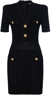 (W) 巴尔曼 黑色V领修身短袖连衣裙 CF0R6032-KF24-0PA Buy (W) 巴尔曼 黑色V领修身短袖连衣裙 CF0R6032-KF24-0PA