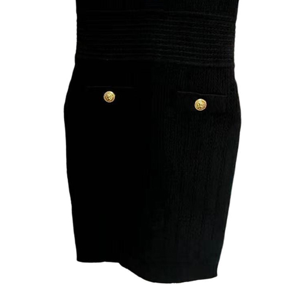 Shop (W) 巴尔曼 黑色V领修身短袖连衣裙 CF0R6032-KF24-0PA