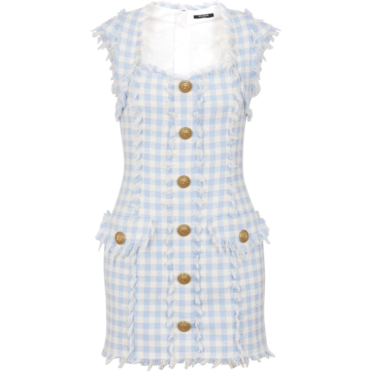 (Women) BALMAIN  Blue Check Print Sleeveless Mini Dress CF1R5019-CE70-SLJ