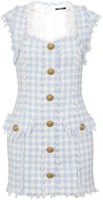 Order (Women) BALMAIN Blue Check Print Sleeveless Mini Dress CF1R5019-CE70-SLJ