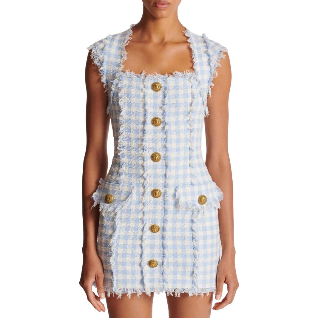 Details for (W) 巴尔曼 蓝色格纹无袖迷你连衣裙 CF1R5019-CE70-SLJ